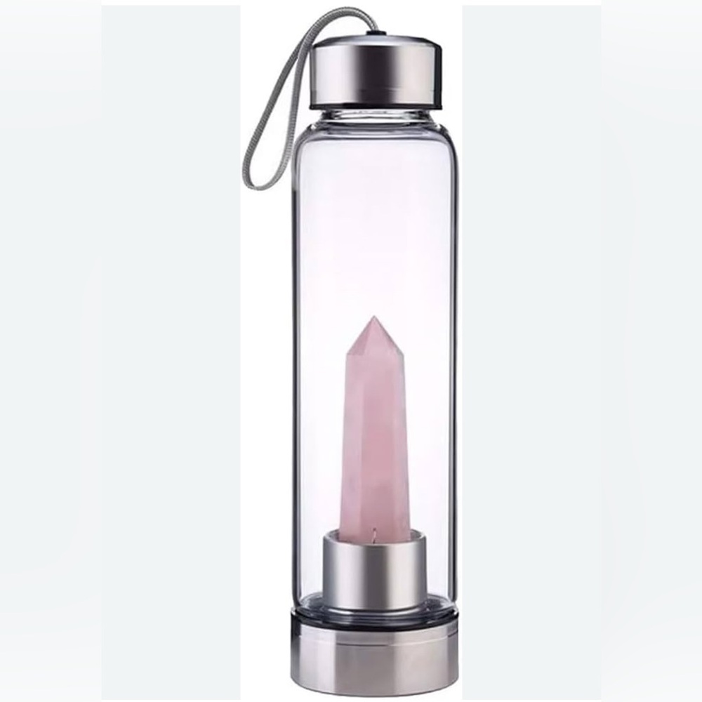 Crystal Infused Glass Water Bottle with Silver Cap